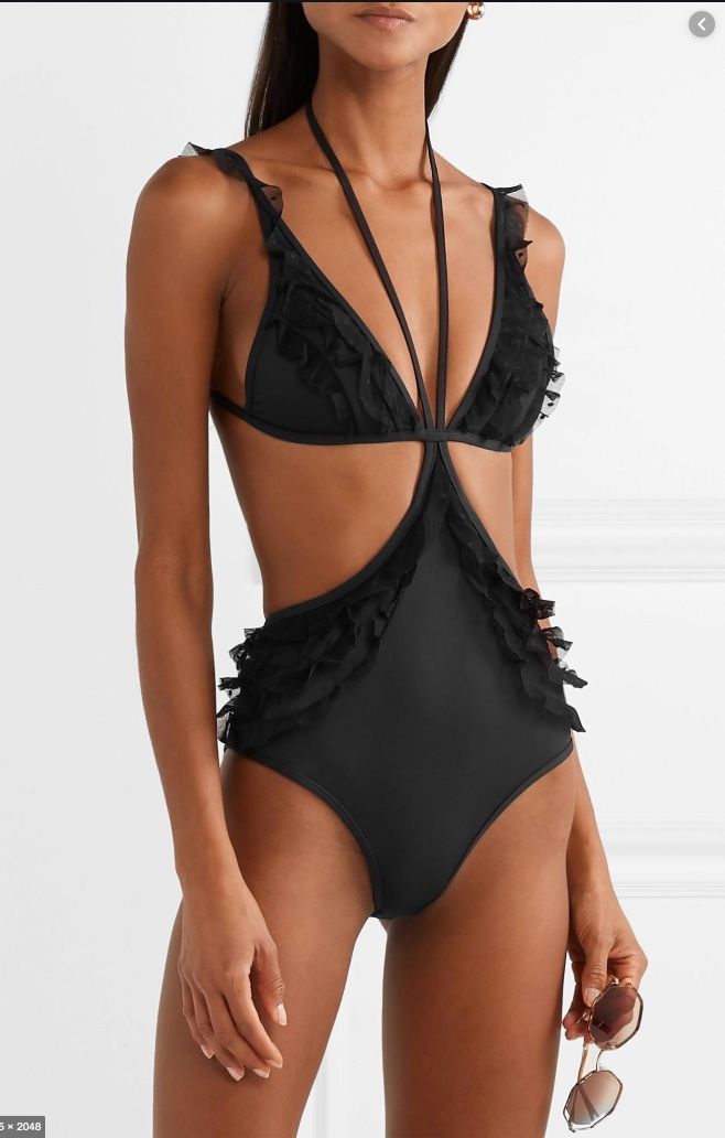 ワンピース水着 ZIMMERMANN Woman Swimsuit Black 0692WRS253 BLKMLFL Designer V Neck One Piece Swimsuit | Luxury Plunge Swimwear